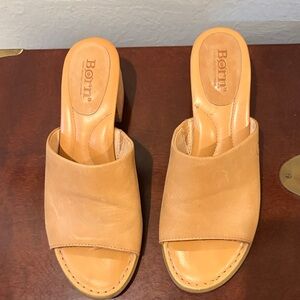 Born Tan Leather Open-Toe Slide Mules
